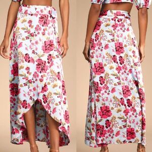 Lulu's Women's Floral Print‎ Wrap High Low Midi Party Skirt Red Blue